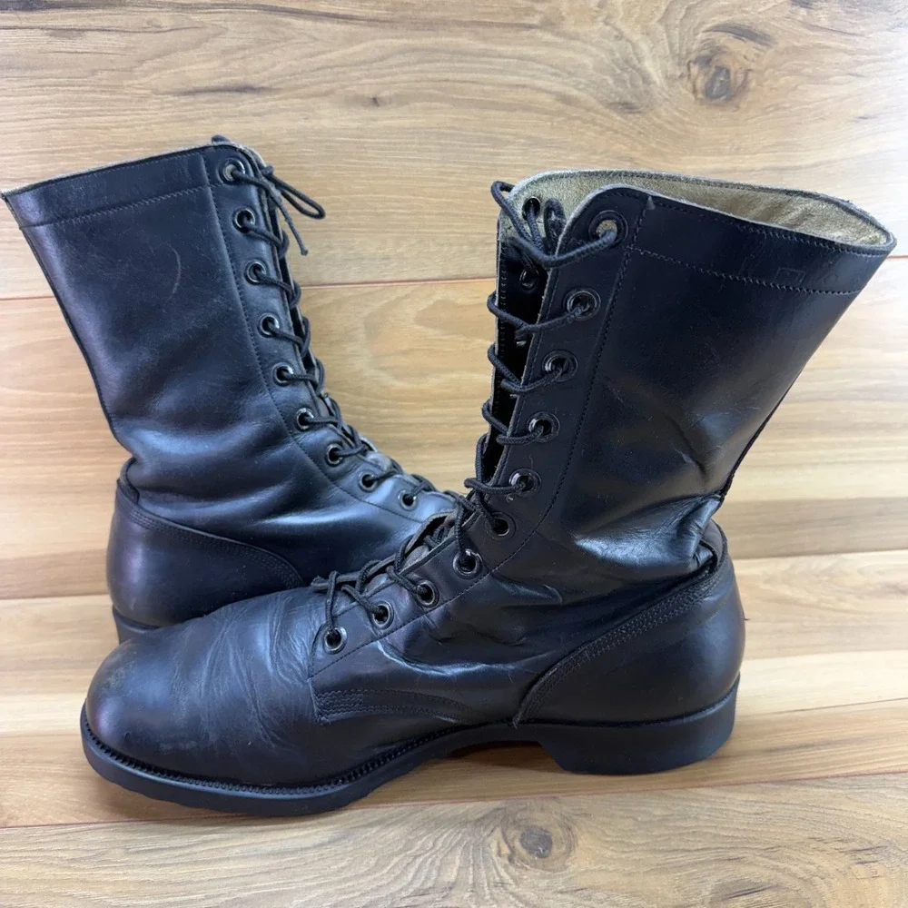 Genesco Military Combat Boots Mens 12 R Black Leather Jump Trooper Goth Punk